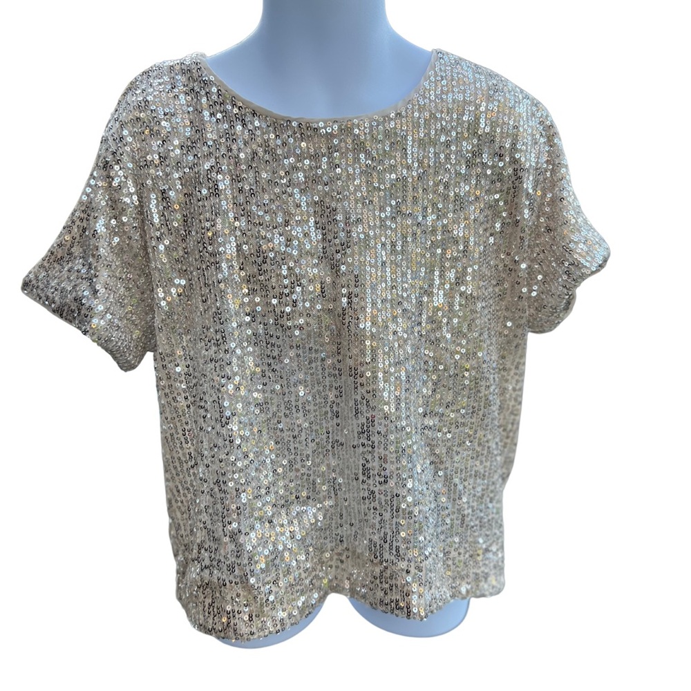 Art Class Girl’s Shiny Golden Pullover Short Sleeve Blouse Top M 8